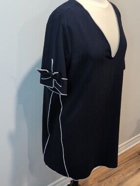 Zara Navy Blue Tunic Dress with White Piping Bow Sleeves XXL